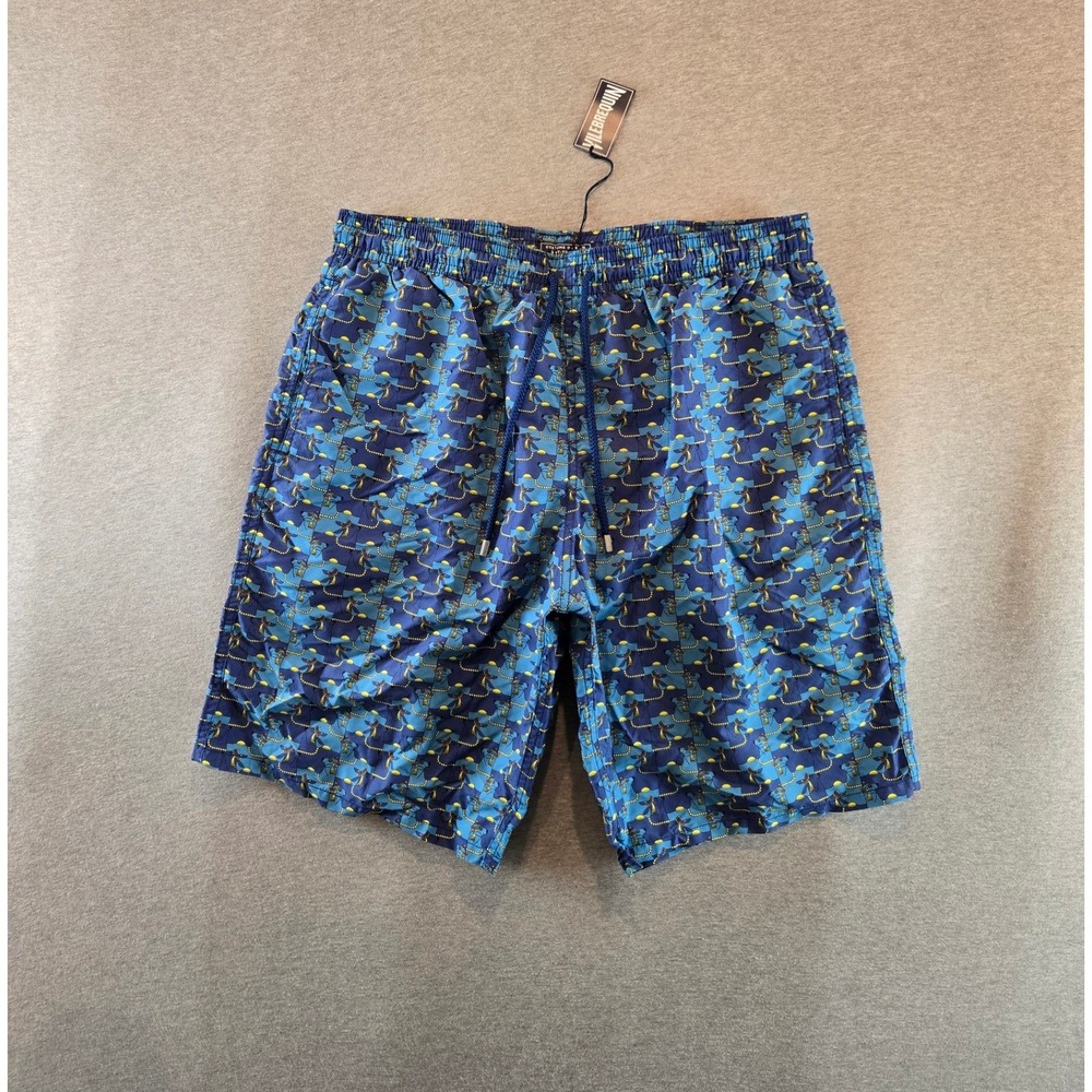 Vilebrequin Okoa Swim Trunks Mens 3XL Bleu Batik Toro Puzzle AOP Shorts NEW